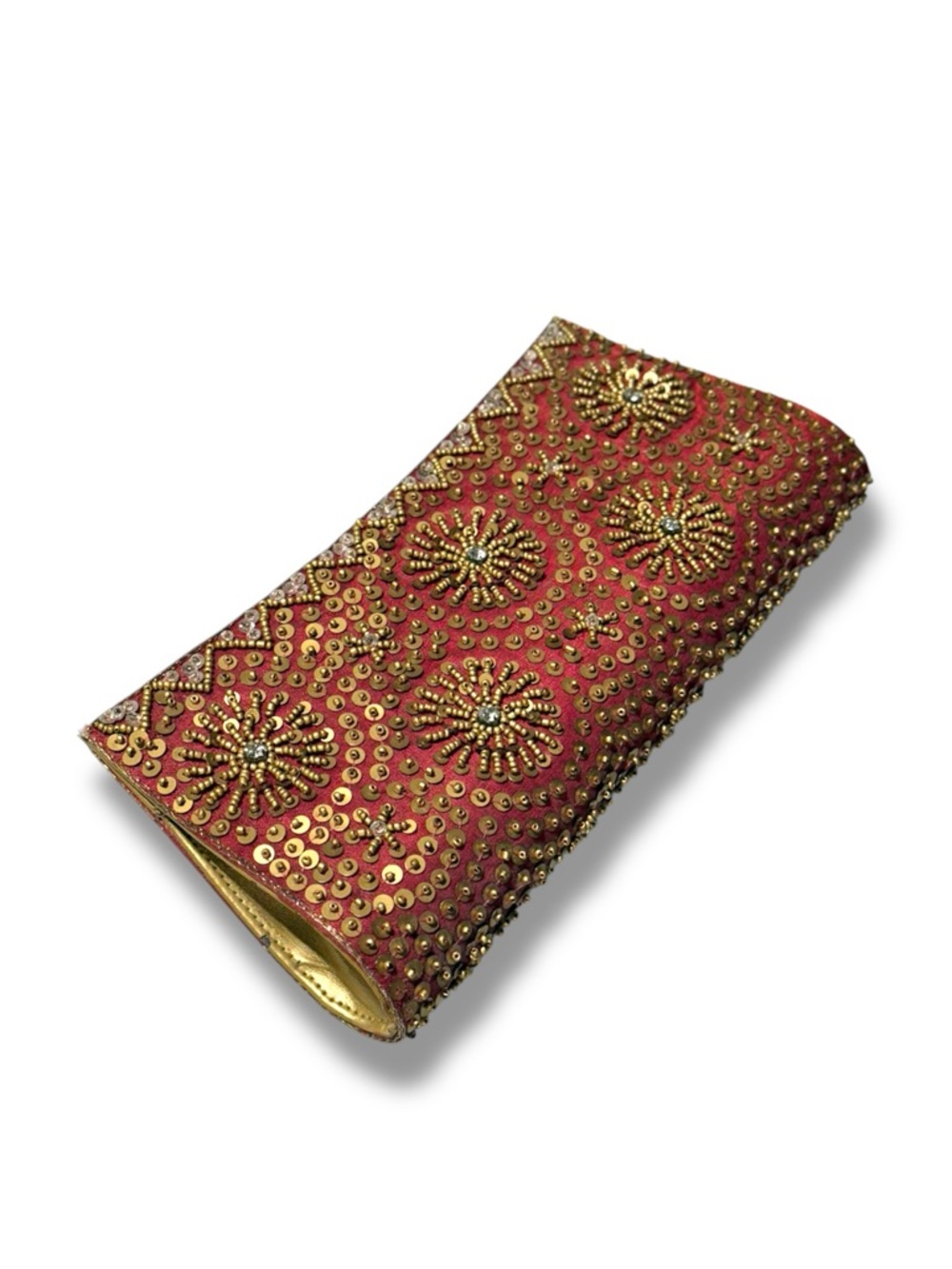 Vintage Style Beaded Sequin Clutch Purse Red & Gold Evening Wedding Party Bag